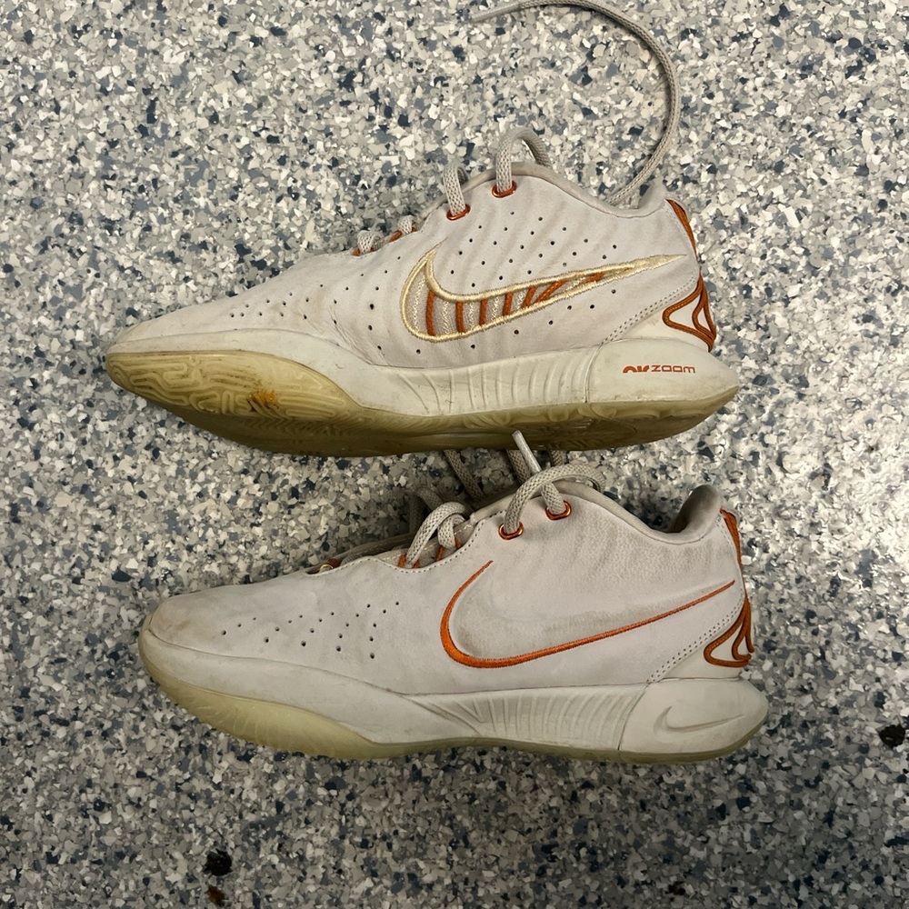 LeBron 21 Nike Zoom White and Orange Athletic Shoes